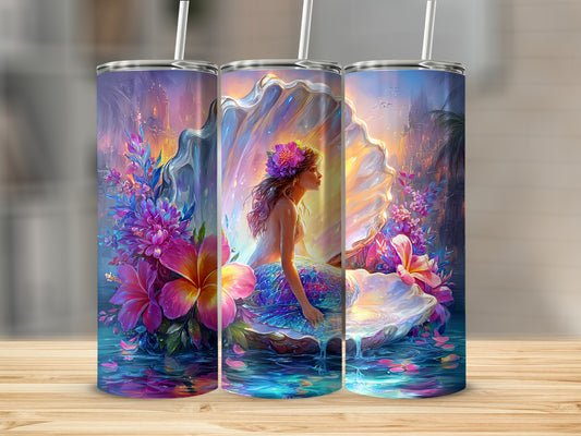 Colorful Mermaid in Seashell Fantasy Scene Tumbler