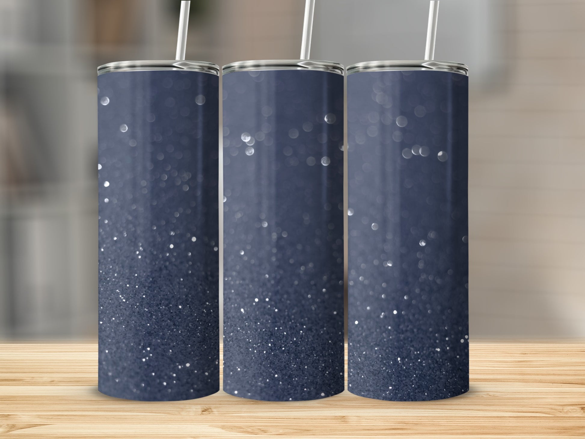 Elegant Midnight Blue Glitter Tumbler with Lid and Straw