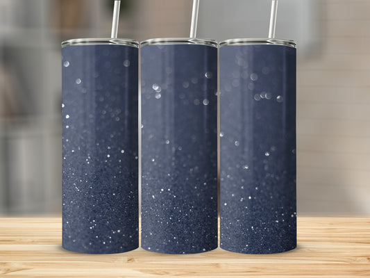 Elegant Midnight Blue Glitter Tumbler with Lid and Straw