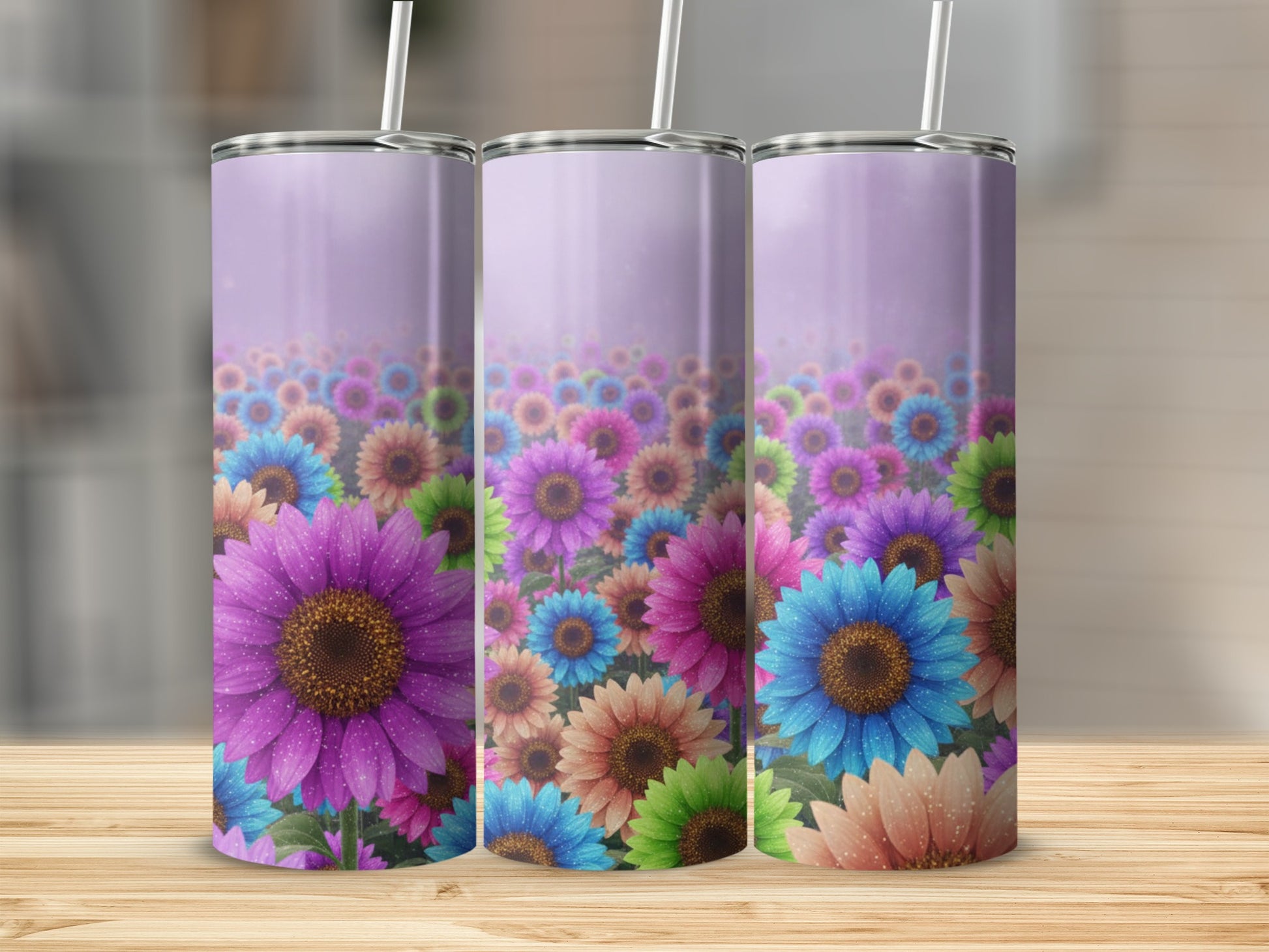Colorful Floral Pattern Tumbler with Lid Cup Insulated