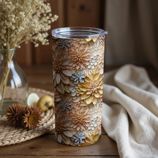 Floral Design Insulated Travel Tumbler with Lid
