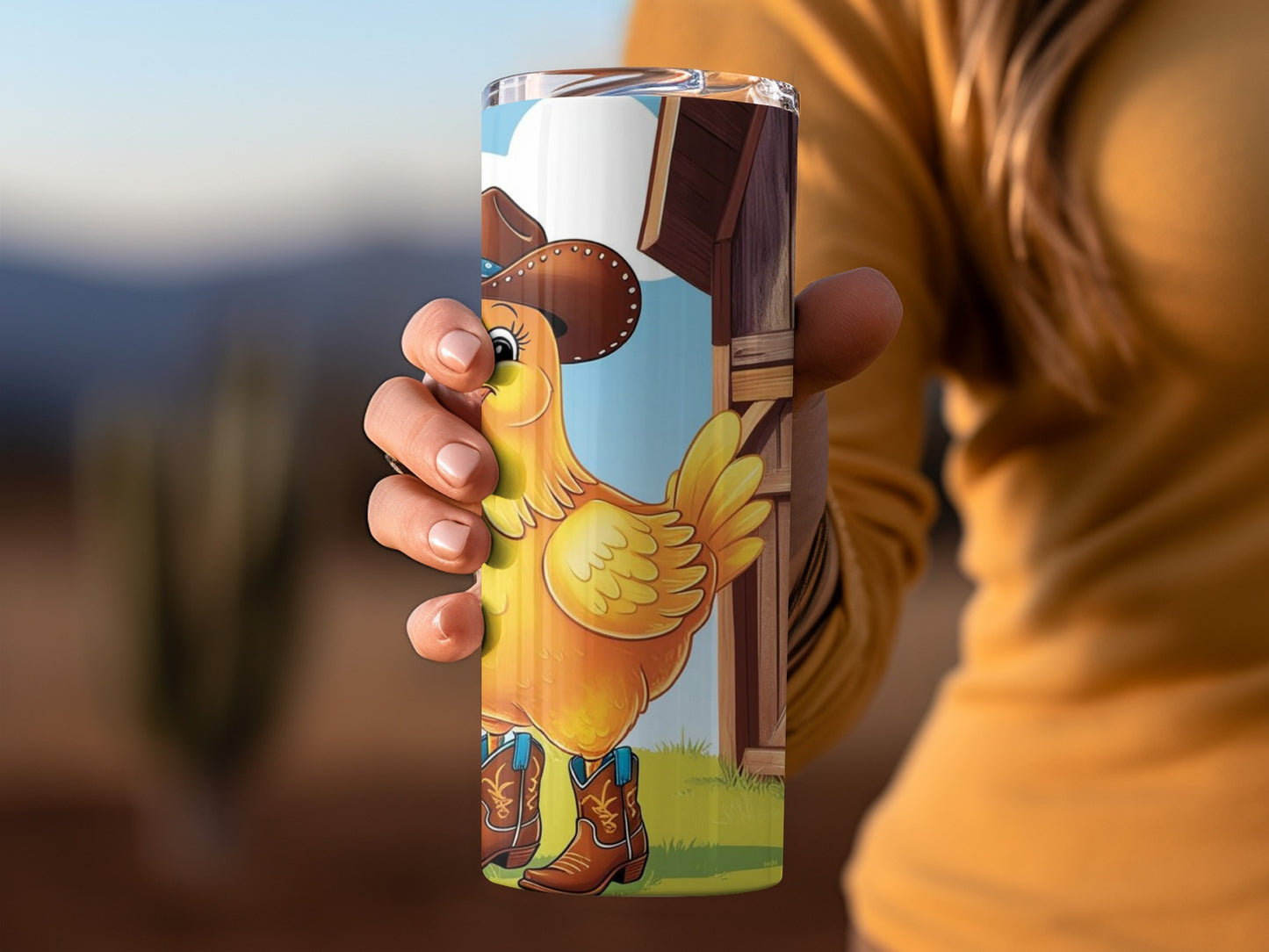 Cartoon Chicken in Cowboy Boots Tumbler Product