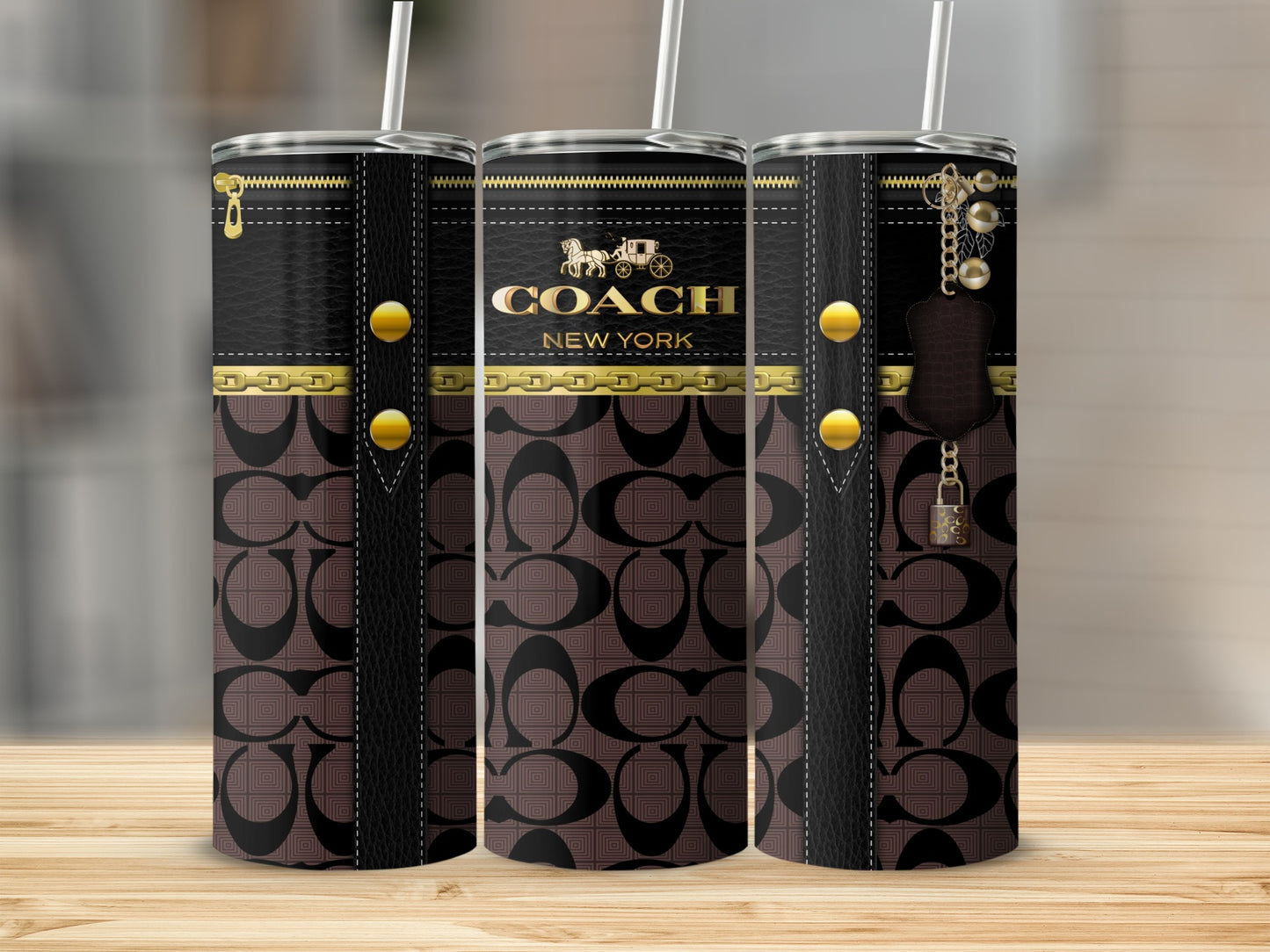Stylish Branded Coach New York Tumbler With Chain Accessory