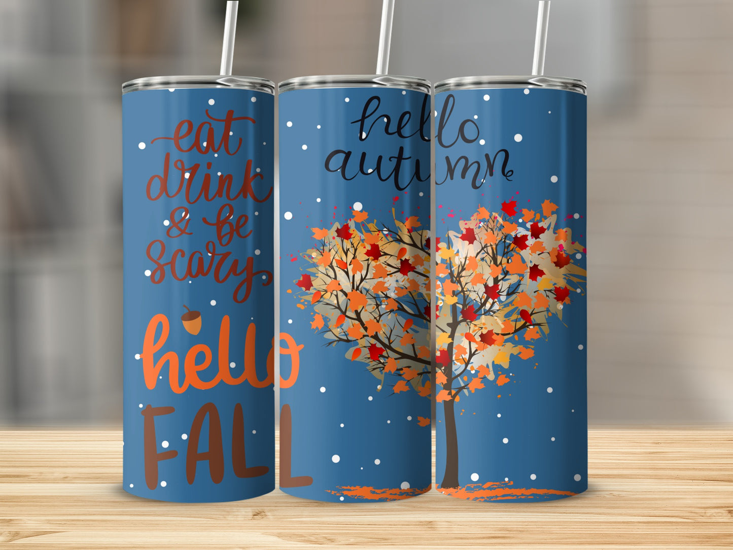 Hello Fall Autumn Tree Design Tumbler 20 oz