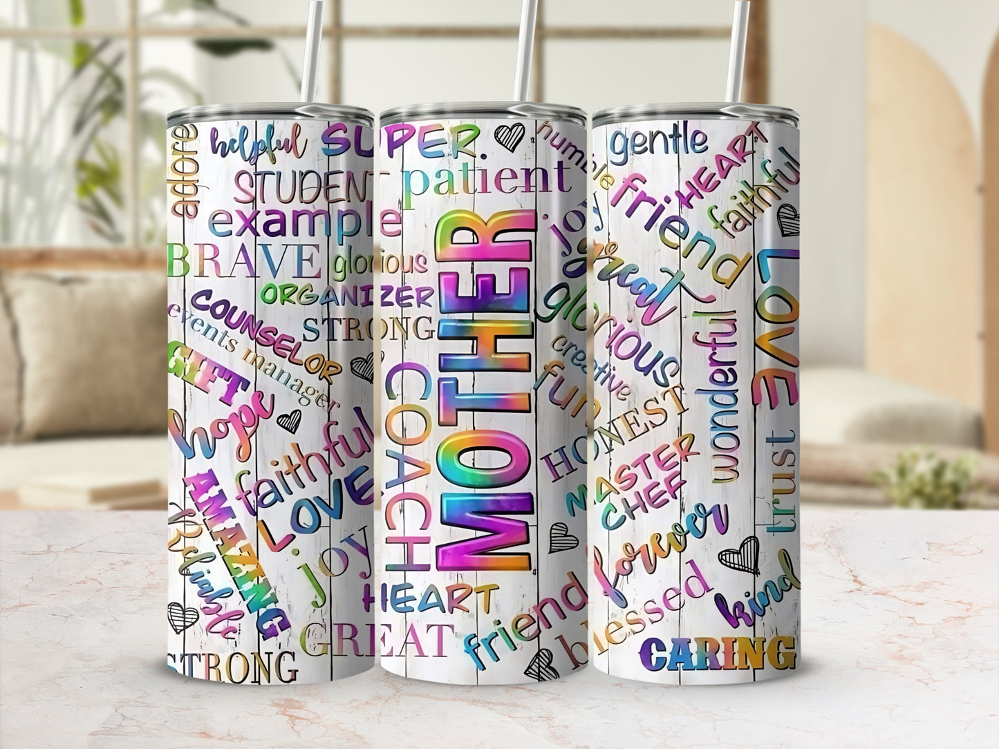 Colorful Motivational Words Design Tumbler for Mothers
