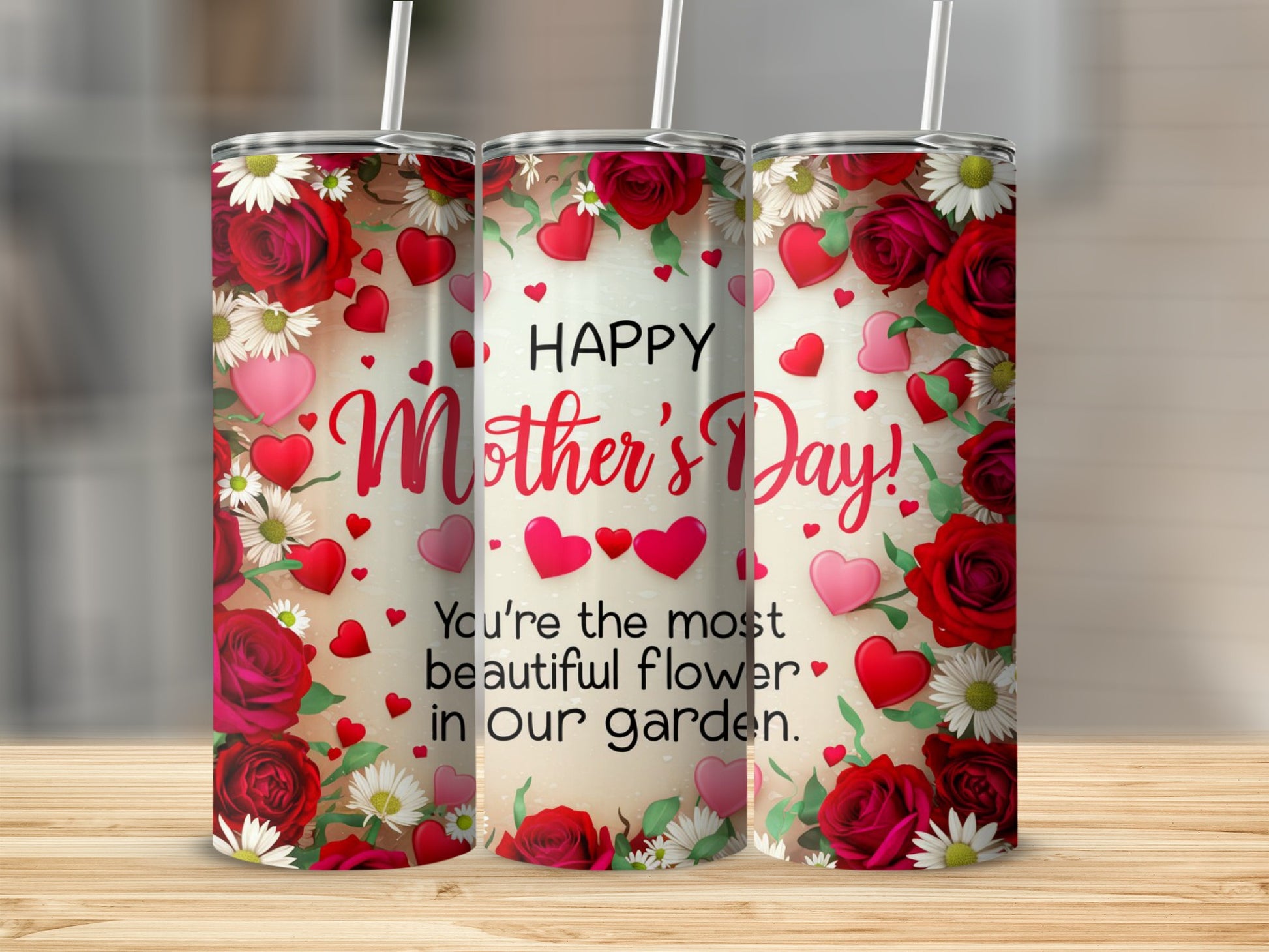 Beautiful Mother's Day Flower Heart Design Tumbler