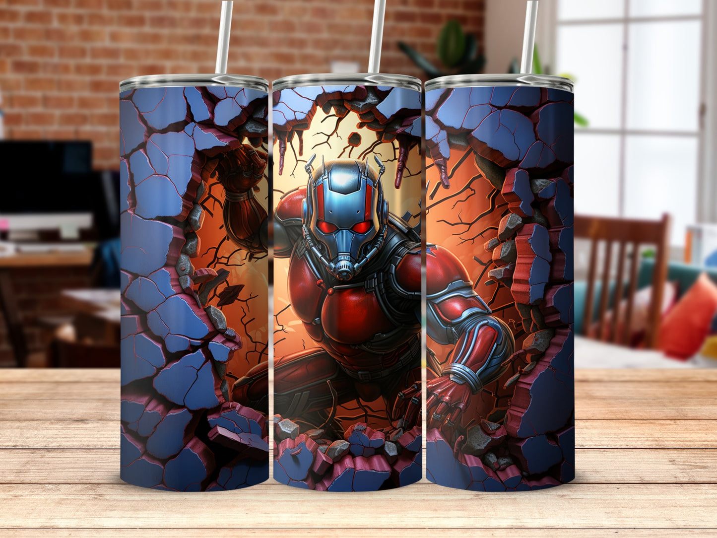 Superhero Breaking Through Brick Art Tumbler