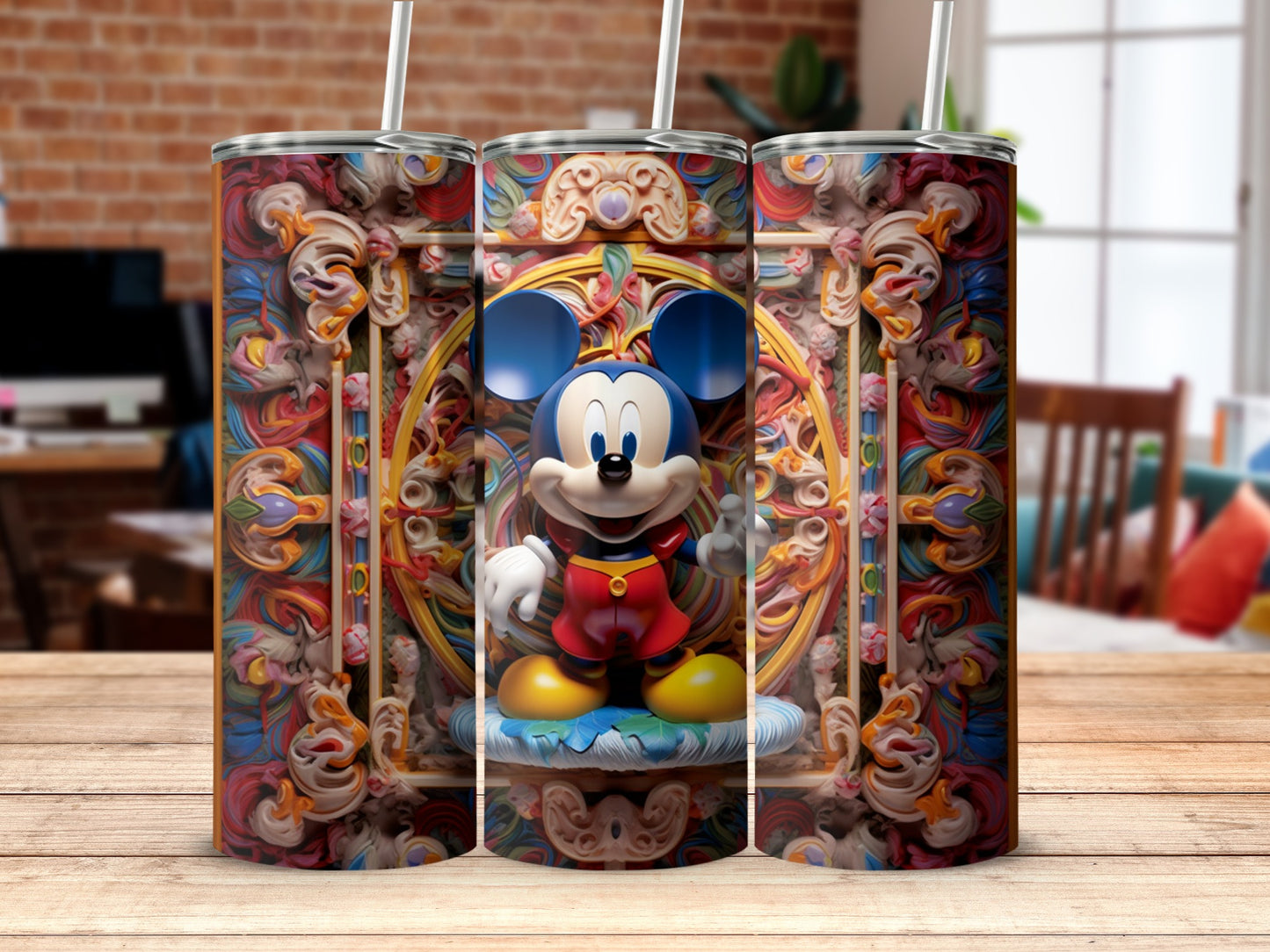 Colorful Mickey Mouse Tumbler with Artistic Swirl Design
