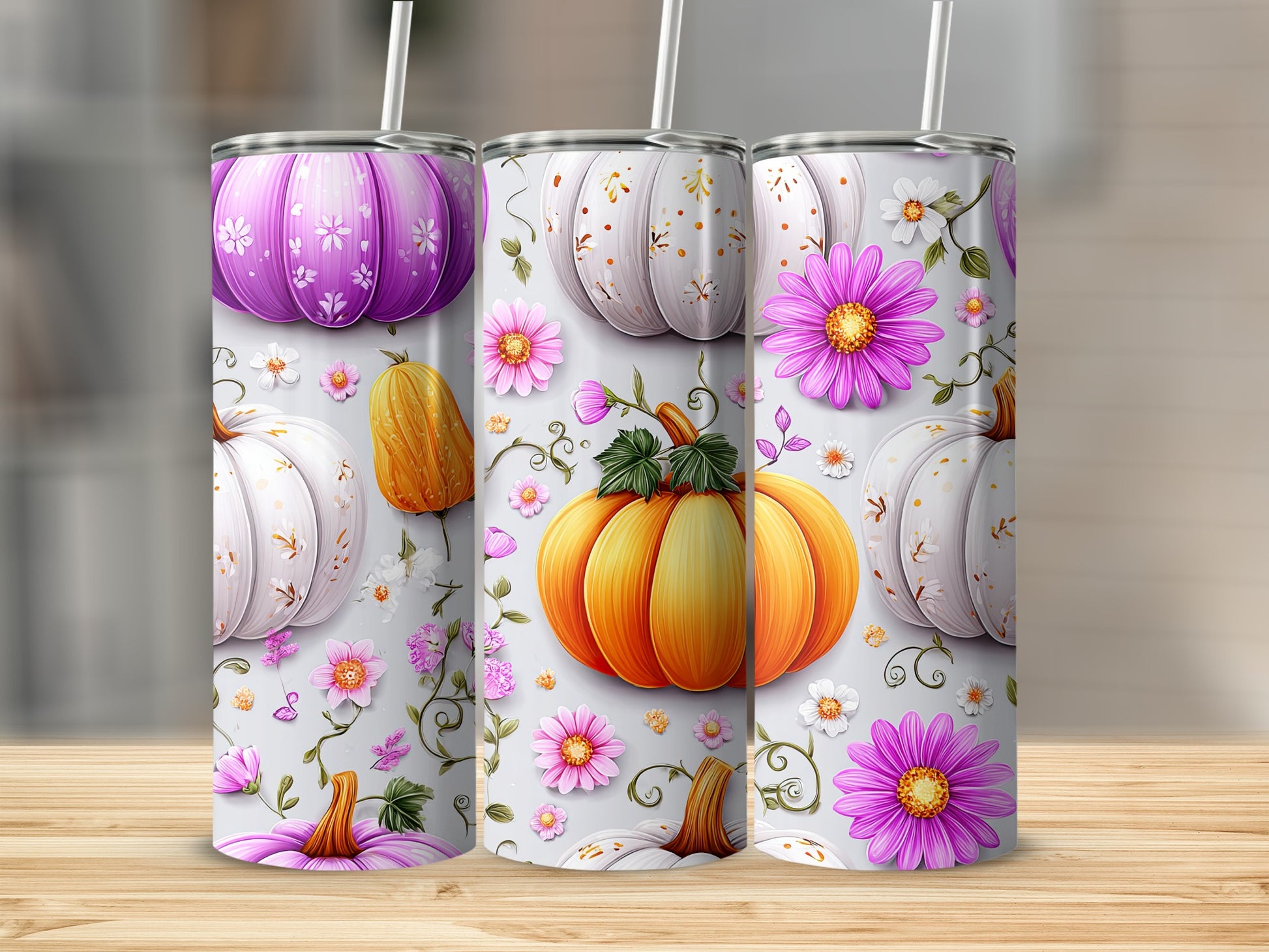 Autumn Floral Pumpkin Design Insulated Tumbler product
