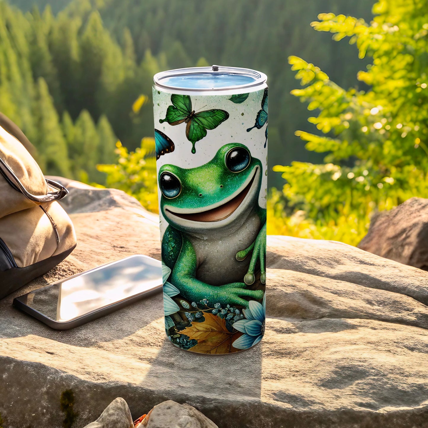 Smiling Frog Butterflies Leaves Flowers Tumbler product type