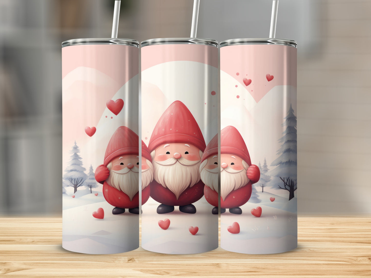 Cute Gnomes and Hearts Winter Themed Tumbler Product