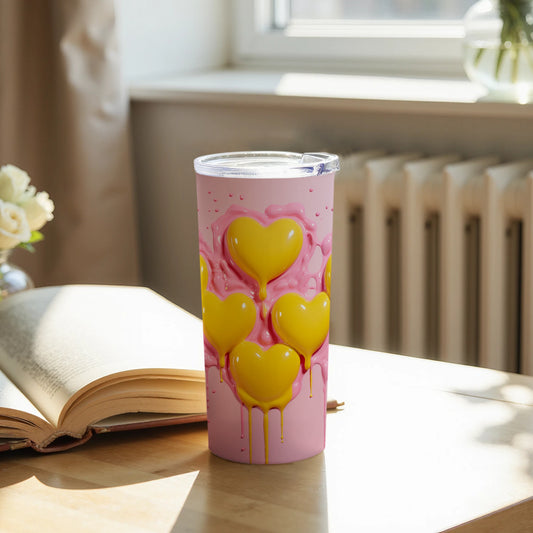 Yellow Heart Pink Cup with Melting Design Tumbler
