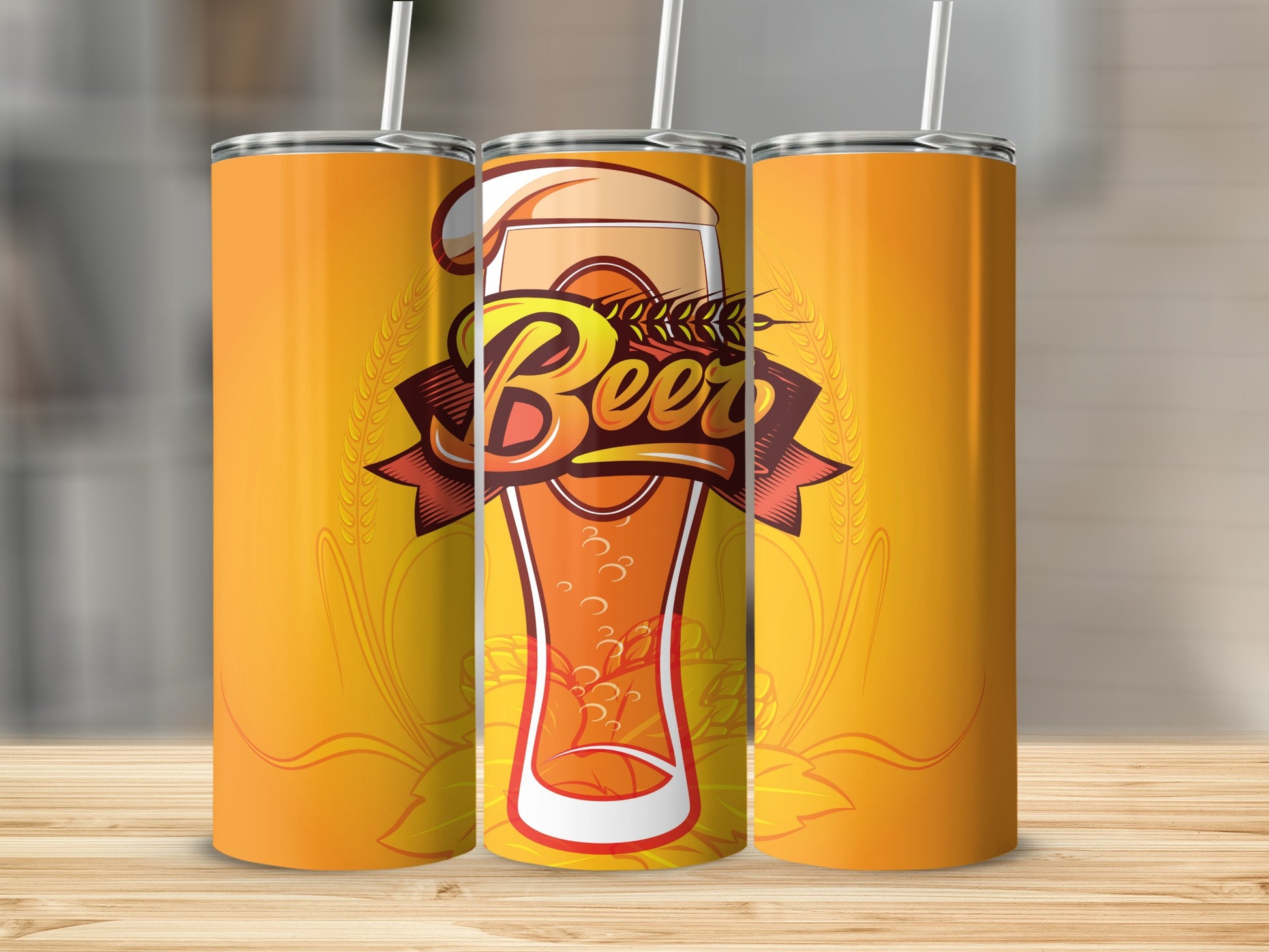 Vibrant Beer Glass Design Tumbler with Straw Accessory