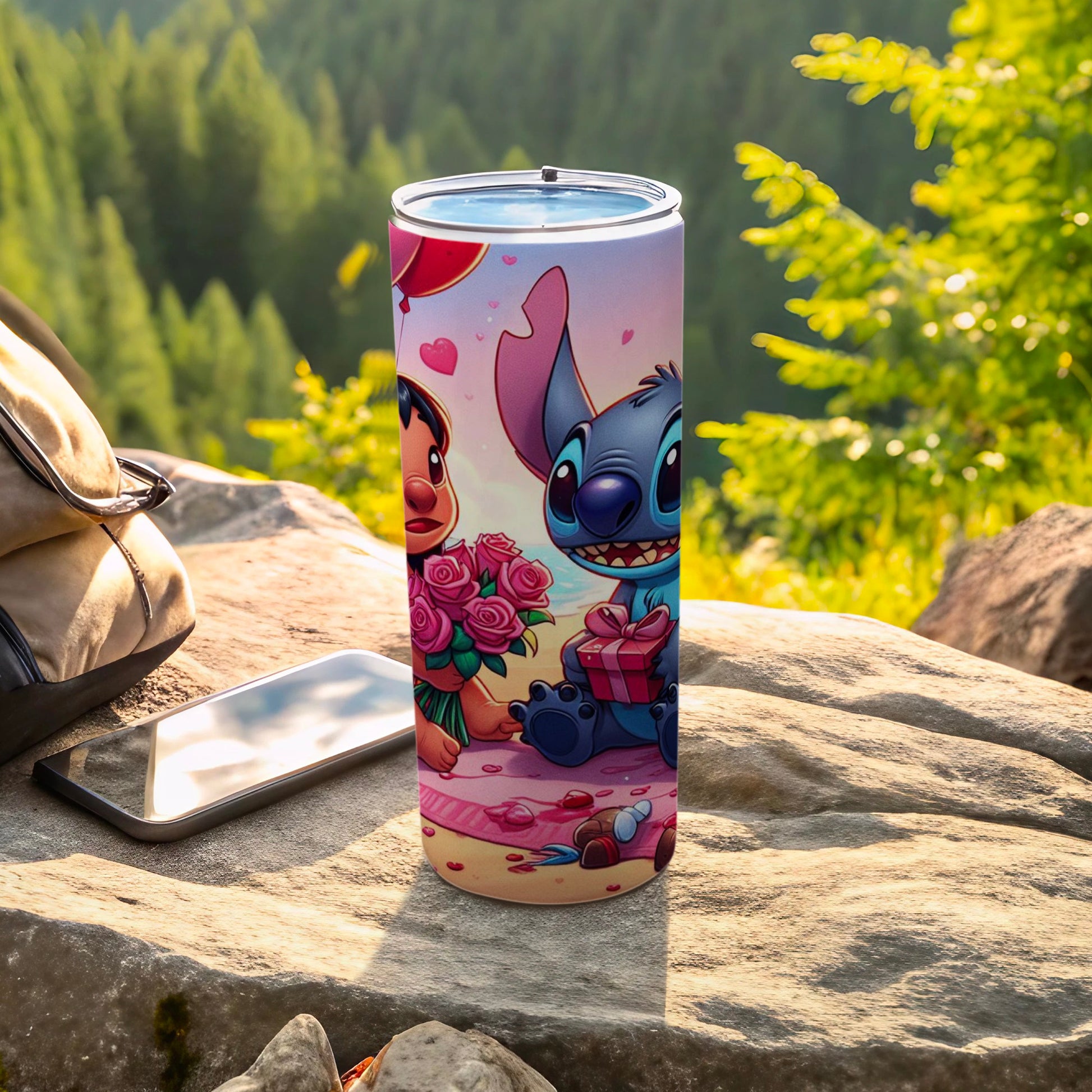 Cute Lilo and Stitch Tumbler with Floral Accent Design