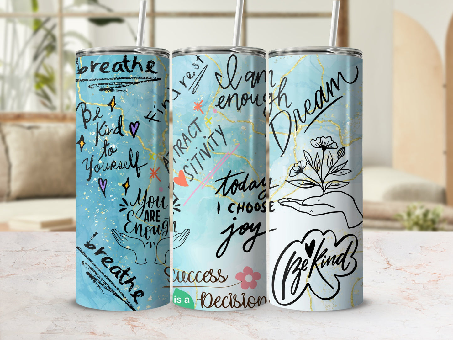 Inspirational Quotes on Artistic Blue Tumbler Wine Glass