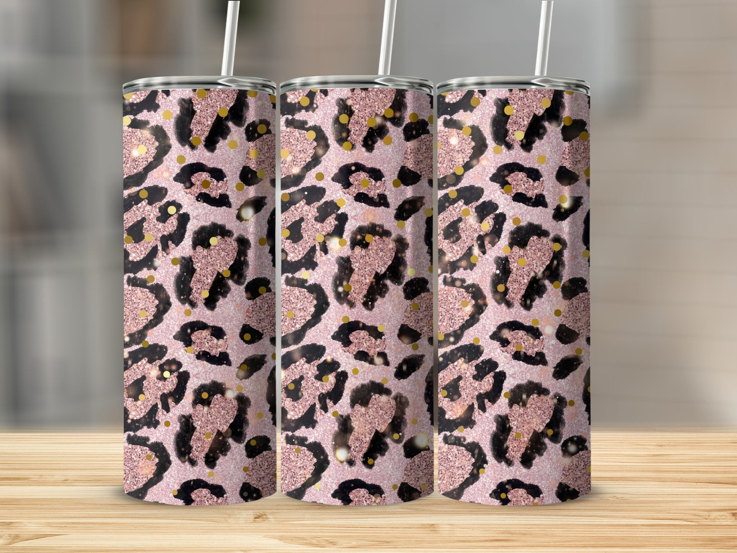 Glittery Pink and Black Leopard Print Tumbler Product