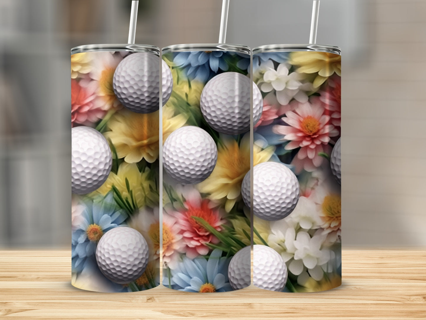 Floral Golf Ball Print Tumbler for Refreshing Drinks