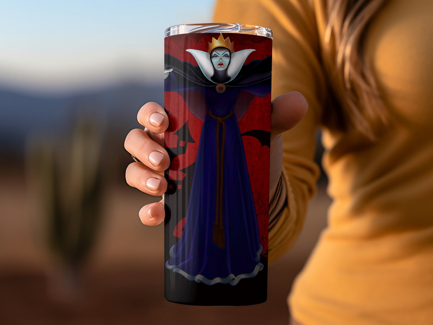 Evil Queen Inspired Tumbler with Red Background Design