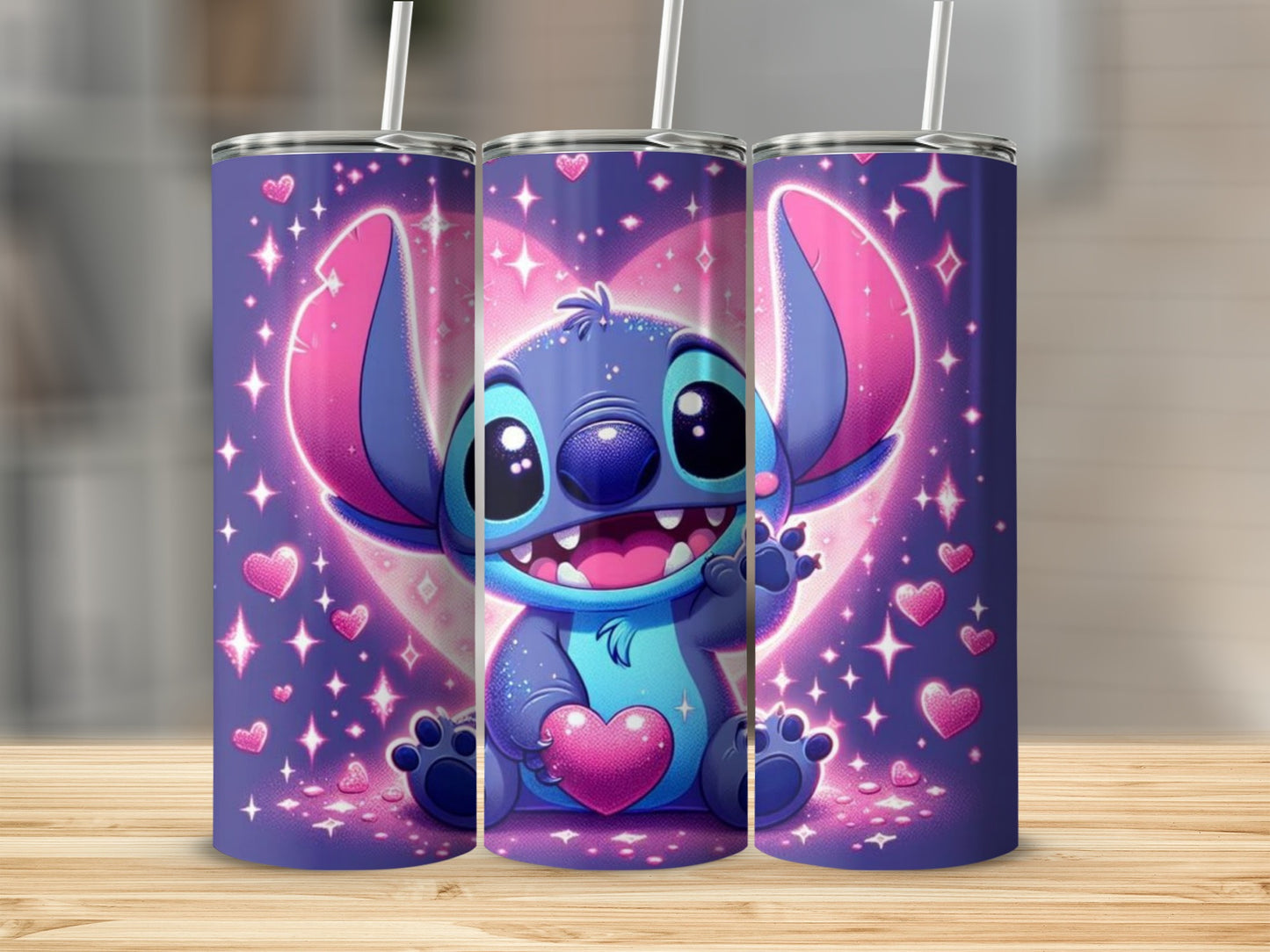 Cute Blue Cartoon Character with Hearts Drinkware Cups