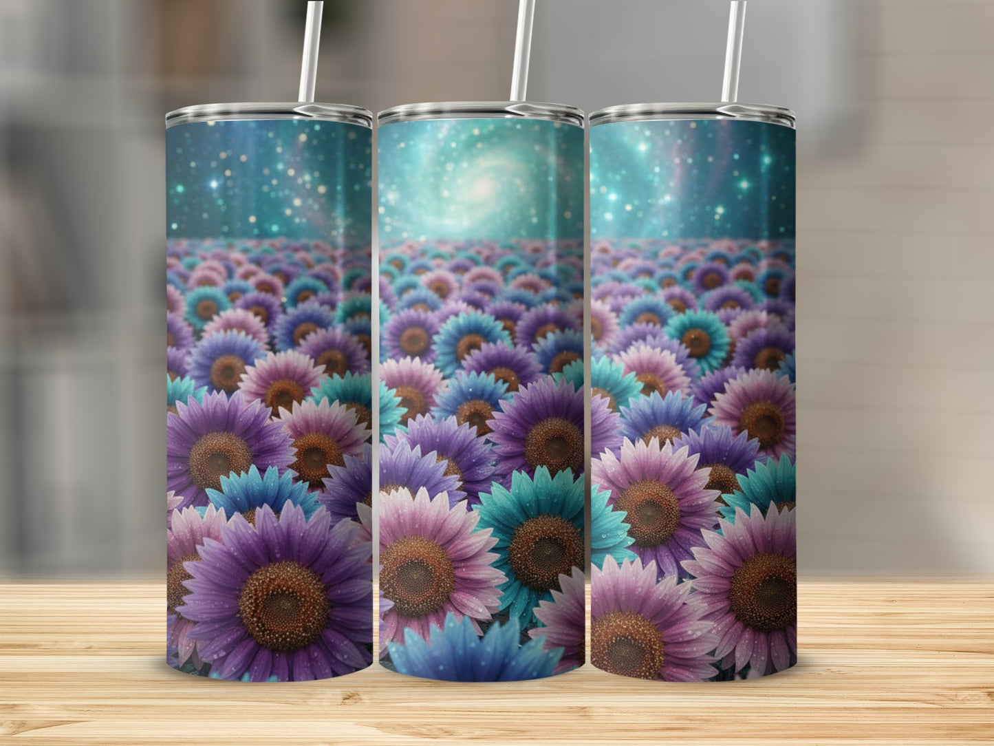 Beautiful Floral Tumbler with Starry Sky Design