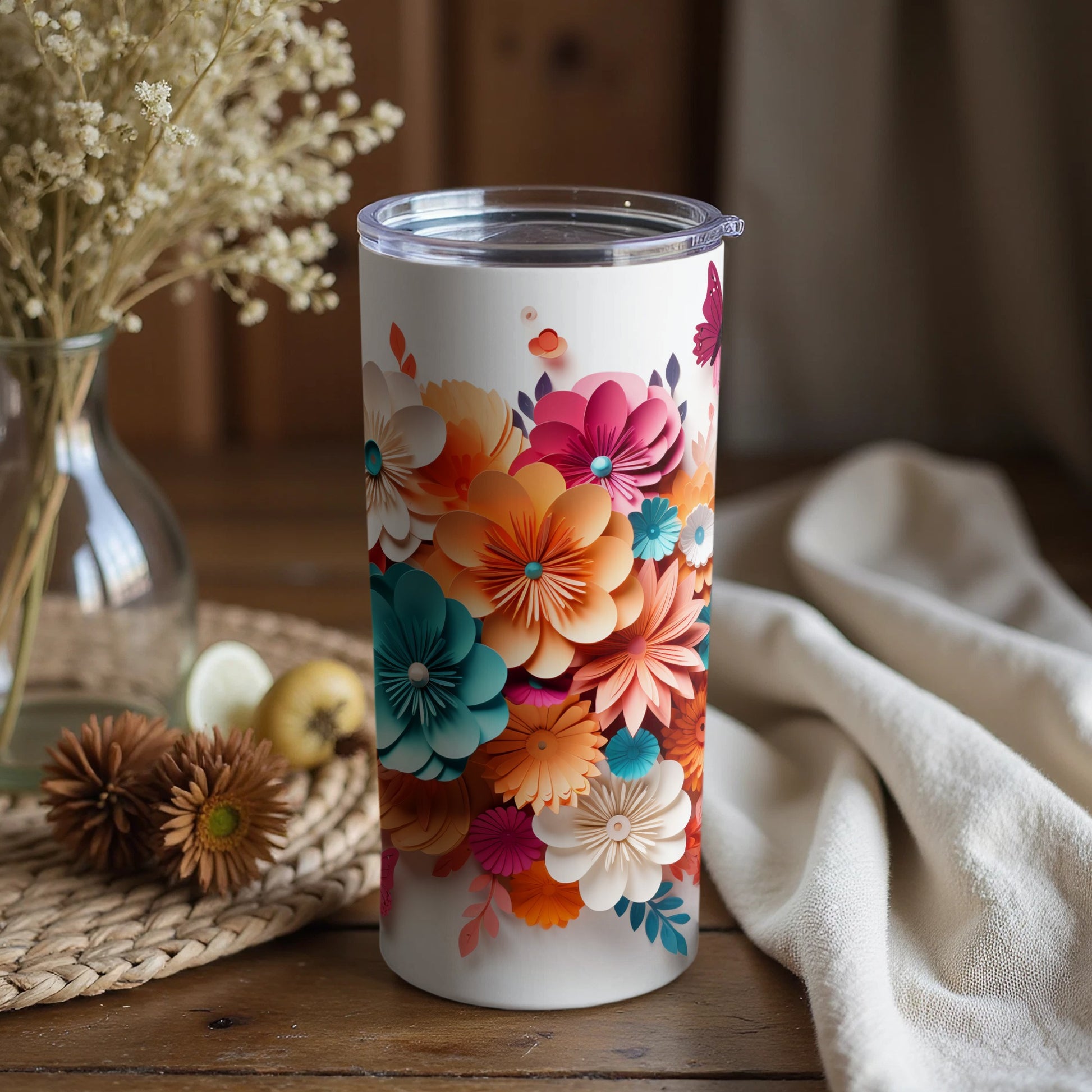 Colorful Floral Design Insulated Tumbler Product
