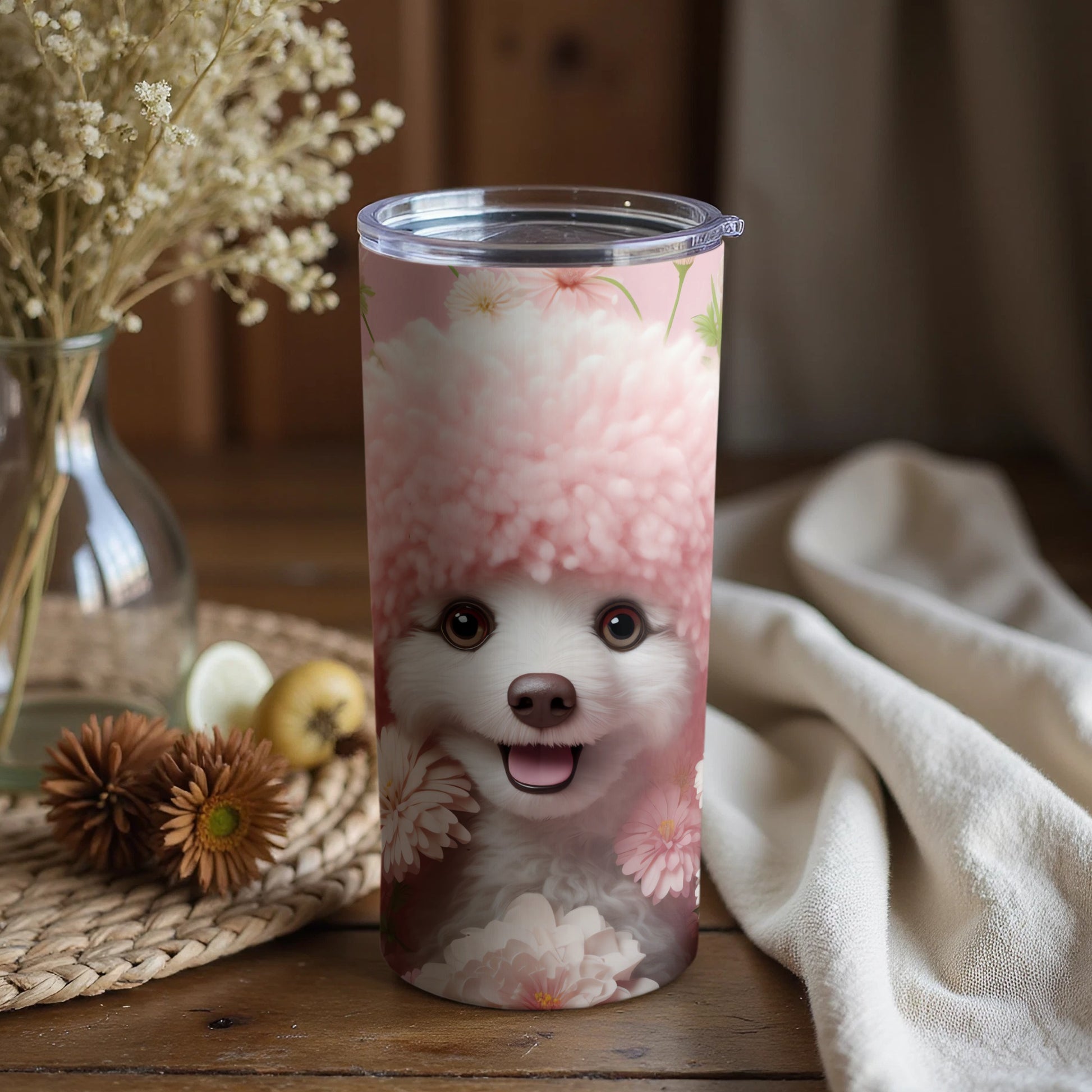Adorable Pink Floral Dog Design Cute Pet Animal Tumbler product type