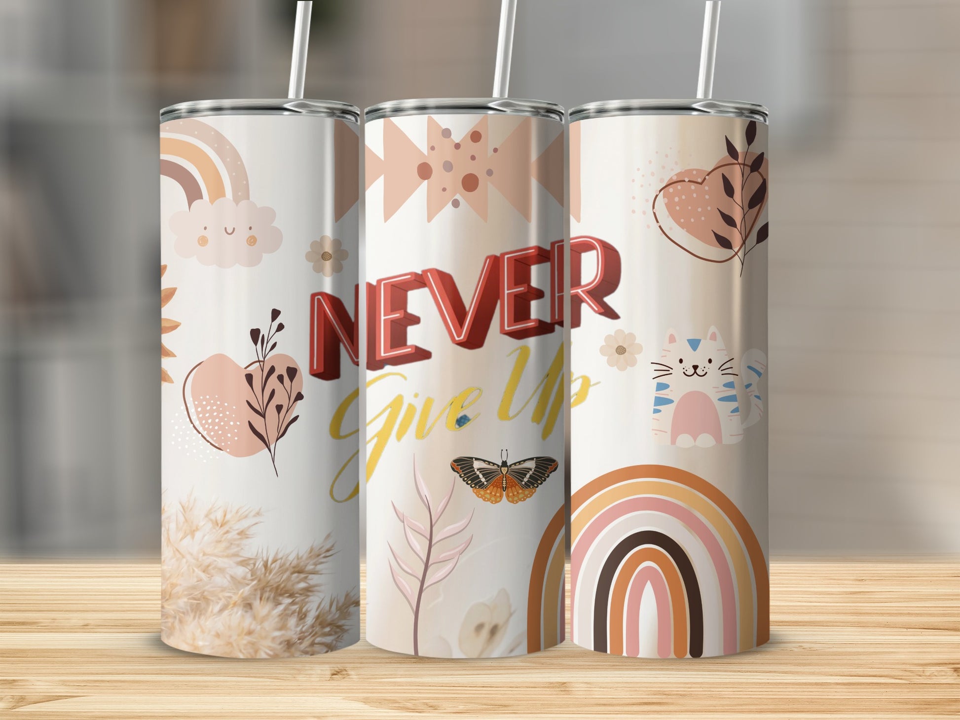 Motivational Never Give Up Cute Rainbow Tumbler