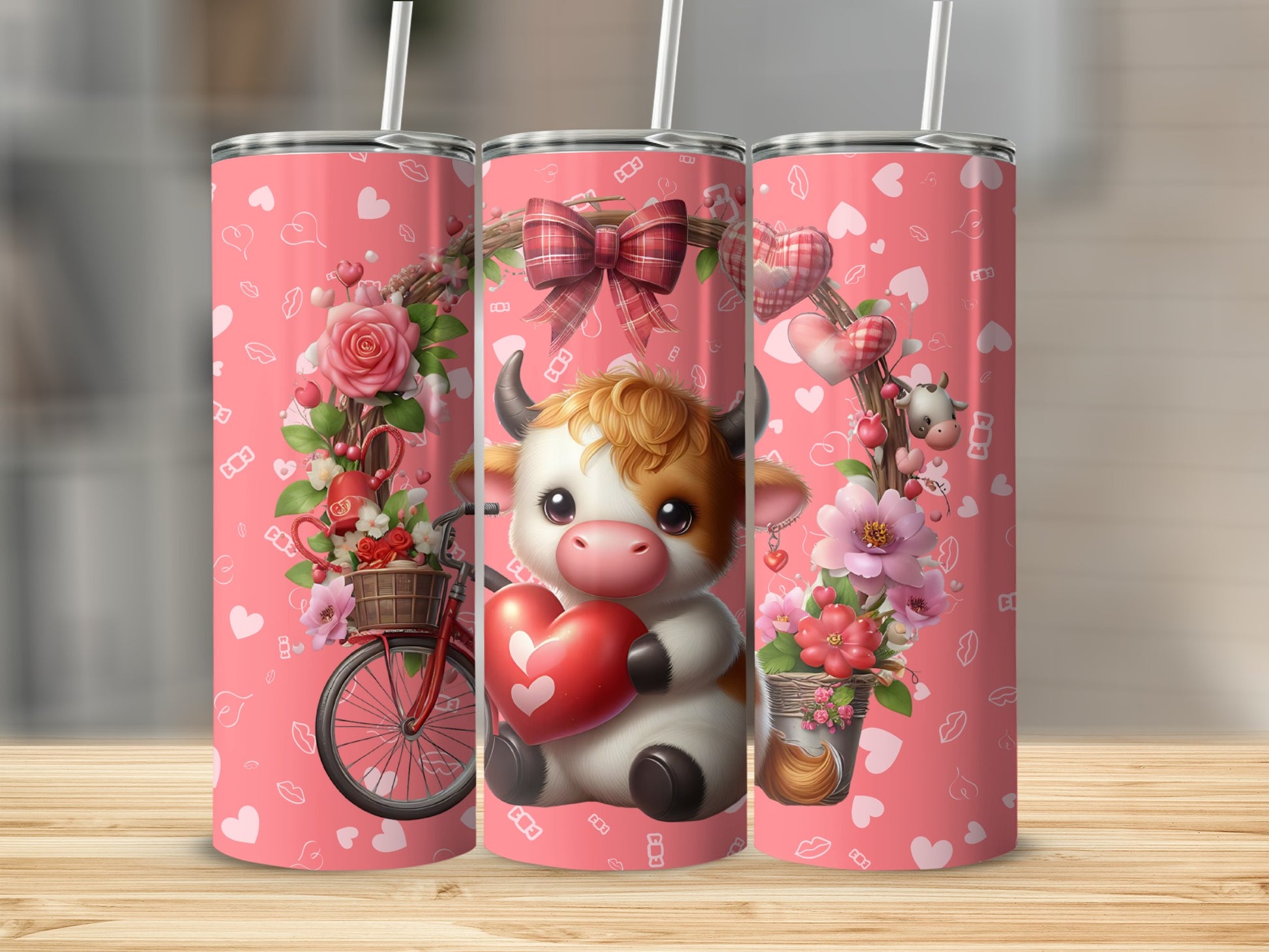 Cute Cow Holding Heart Valentine Tumbler Cup
