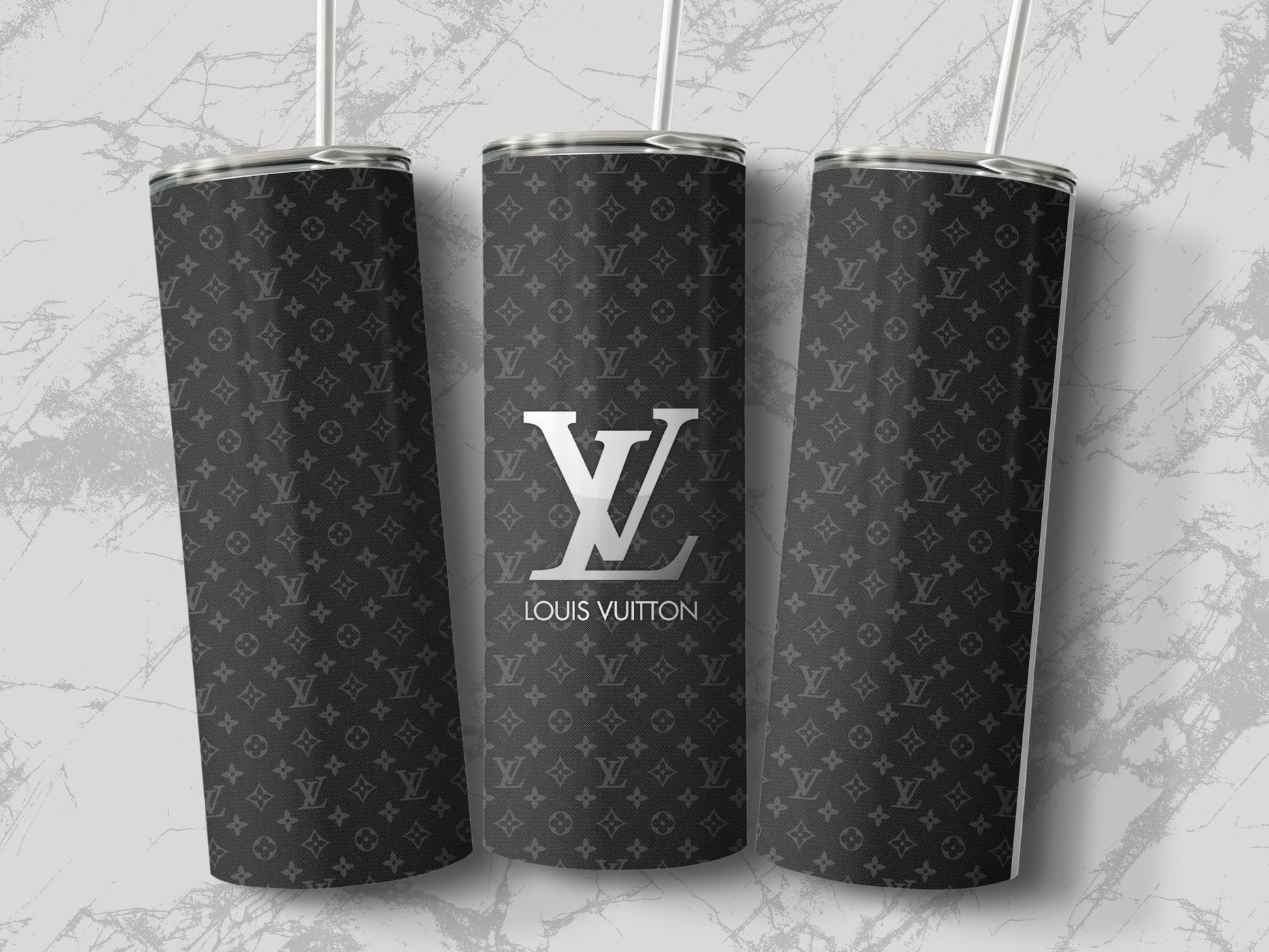Elegant Designer Branded Tumbler with Monogram Pattern