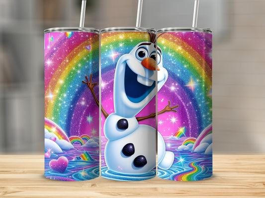 Colorful Snowman with Rainbow Background Tumbler