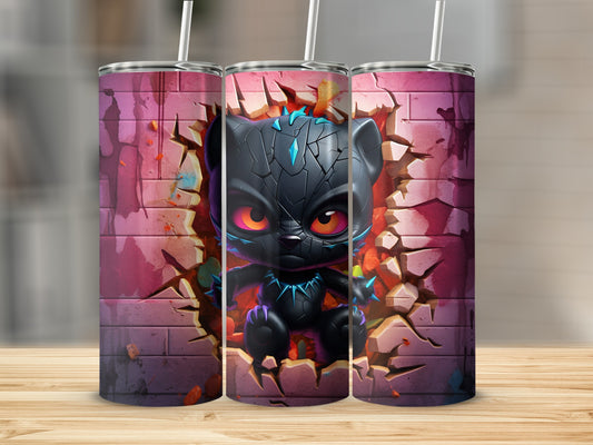 Adorable Panther Design Tumbler with Cracked Wall Effect