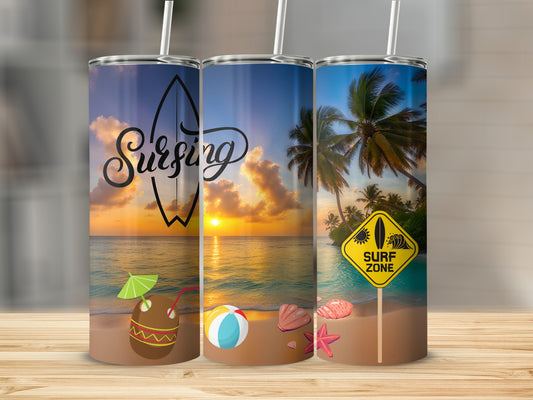 Scenic Coastal Surfing Inspired Stainless Steel Tumblers