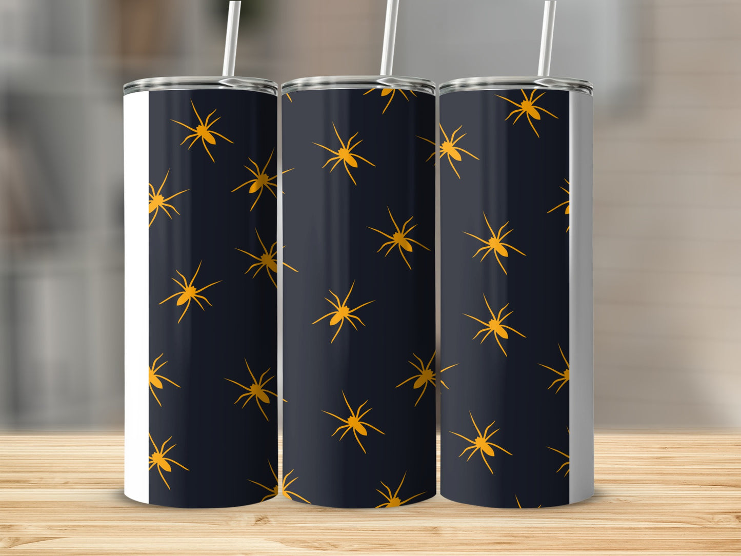 Dark Gray Spider Pattern Orange Spiders Tumbler product type