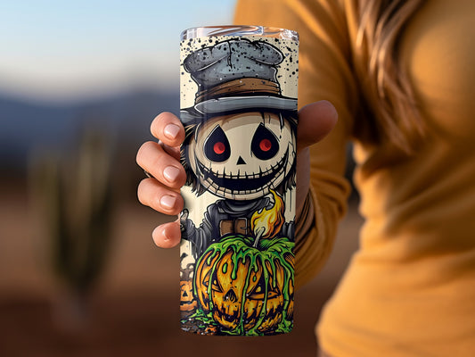 Spooky Scarecrow and Jack-o'-Lantern Design Tumbler