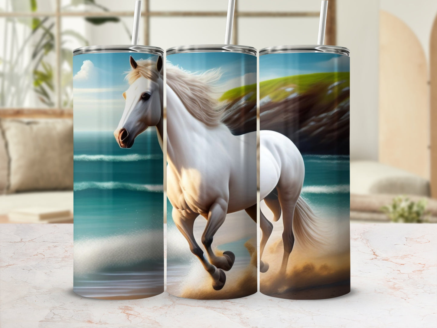 Elegant White Horse Scenic Tumbler for Equine Lovers