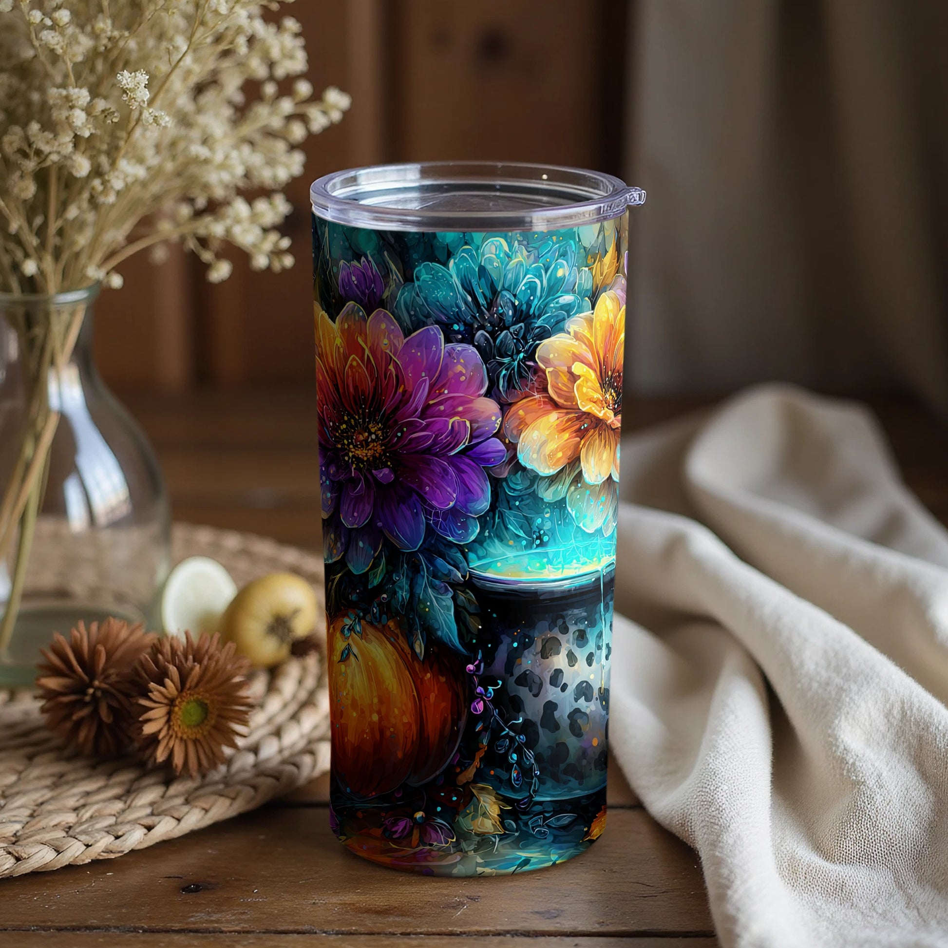Vibrant Floral Art Insulated Tumbler for Stylish Drinkware