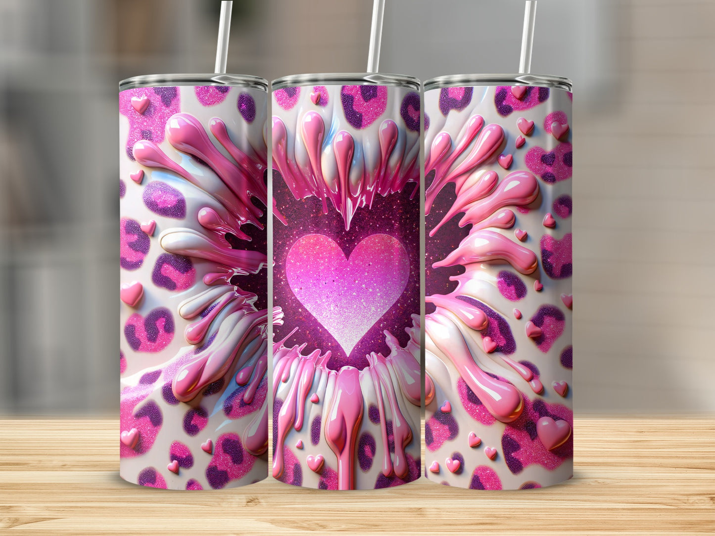 Heart Burst Pink Leopard Valentine Theme Art Tumblers