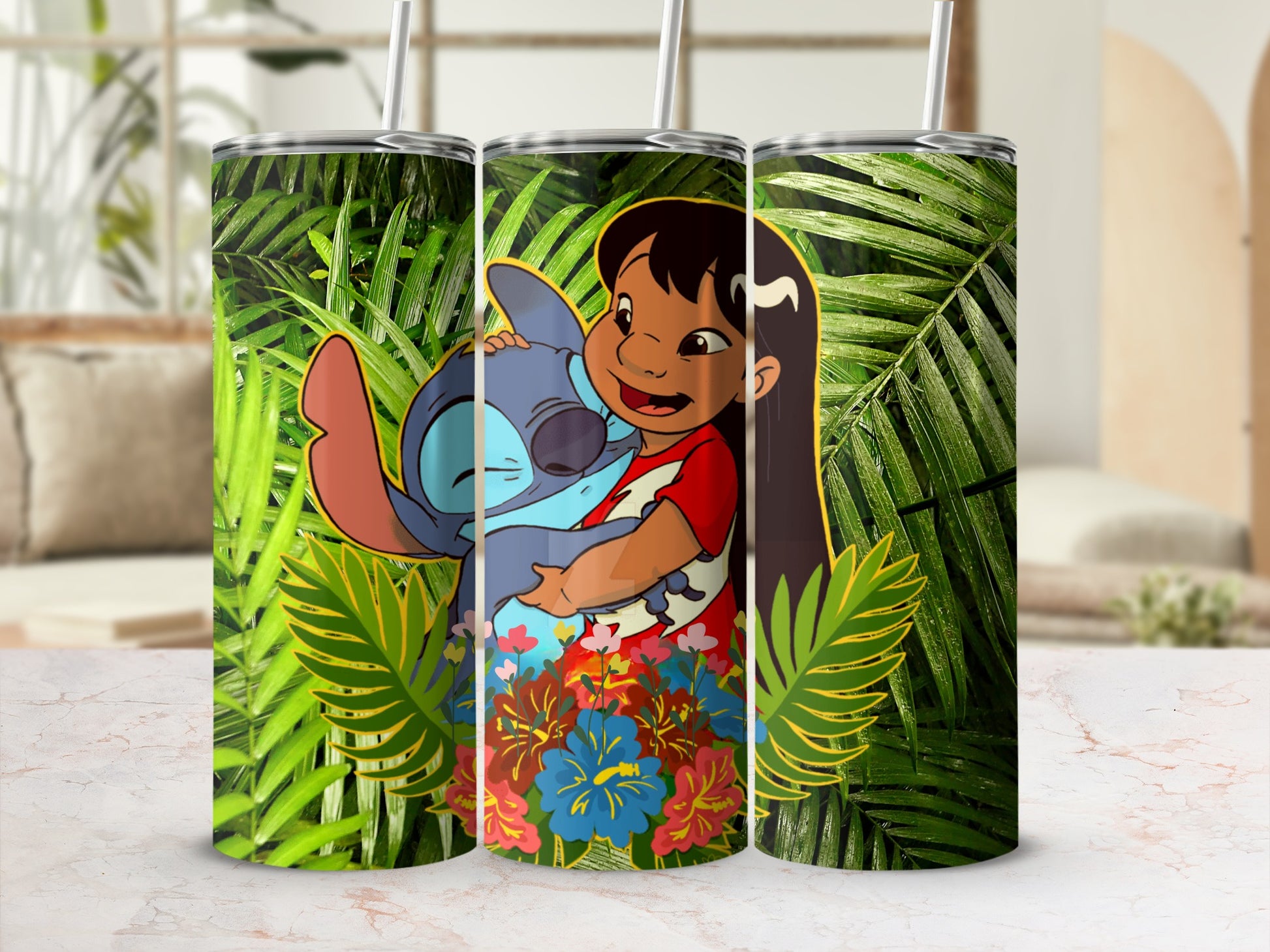 Tropical Cartoon Character Design Tumbler with Straw