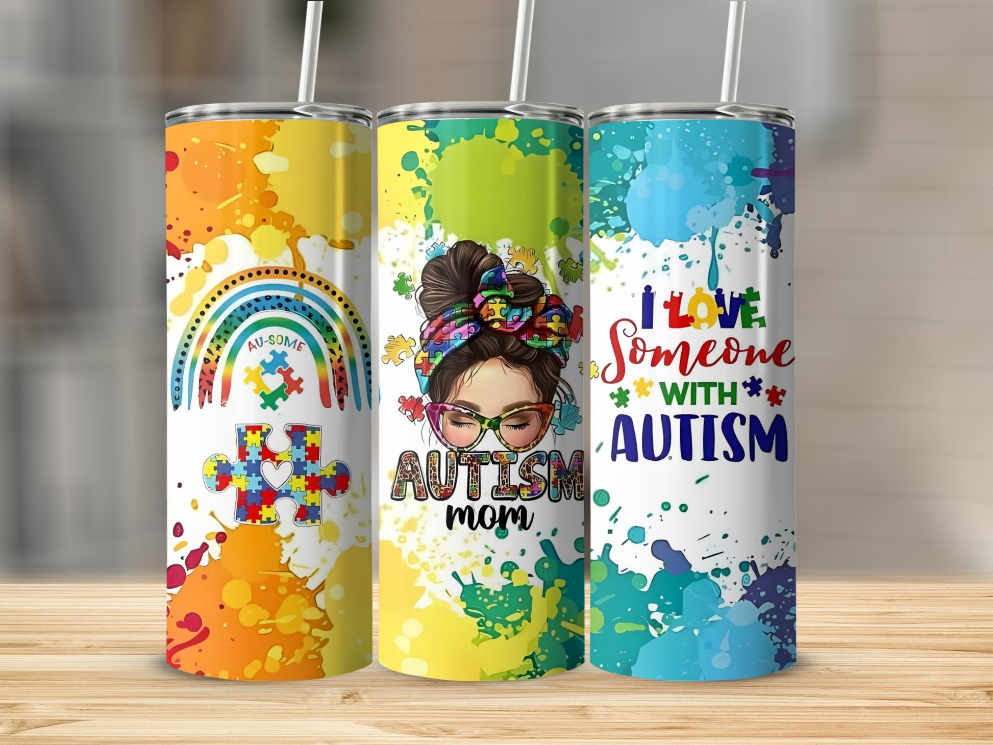 Colorful Autism Awareness Tumbler with Fun Designs