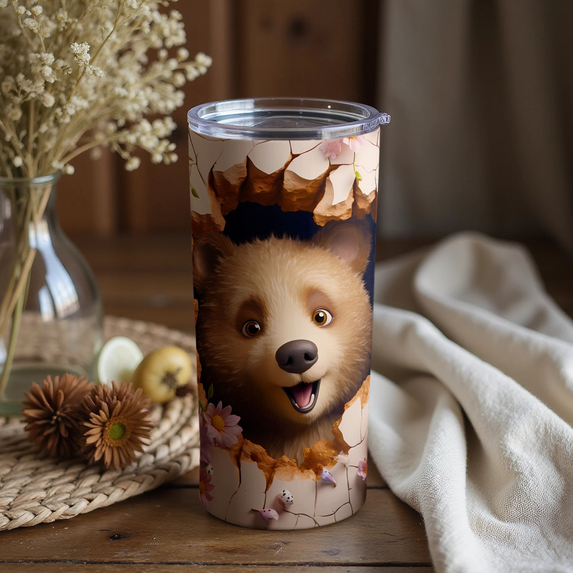 Adorable bear cracked pattern floral accent tumbler product type
Bear, Cute Bear, Adorable Animal, Cracked Design, Egg Shell Art, Floral Pattern, Pink Flowers, Tumbler, Insulated Cup, Drinkware, Beverage Gift, Unique Print, Whimsical Art, Cartoon Character, Happy Face, Nature Inspired, Easter Theme, Kids Gift, Wildlife Art, Pop Out Design
