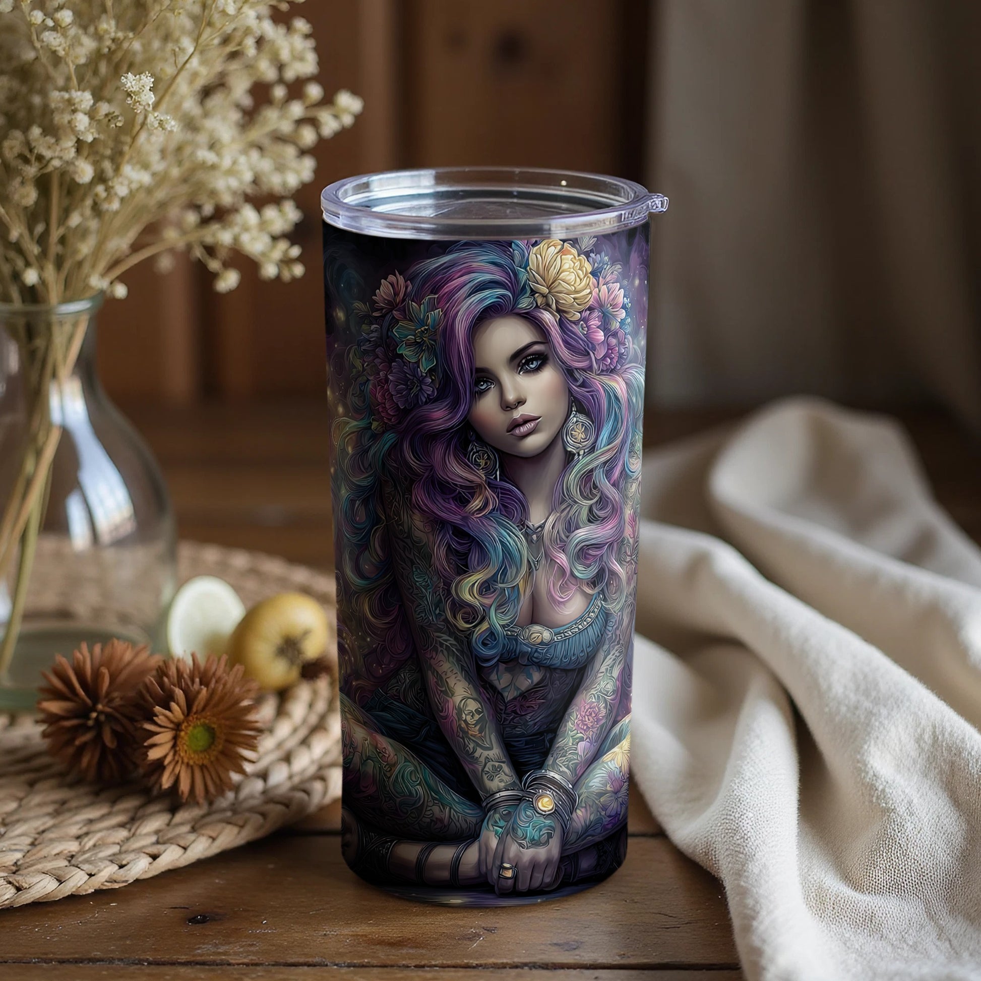 Colorful Tattooed Woman Artistic Design Tumbler