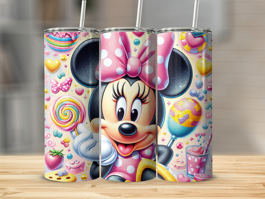 Colorful Minnie Mouse Tumbler With Straw Design