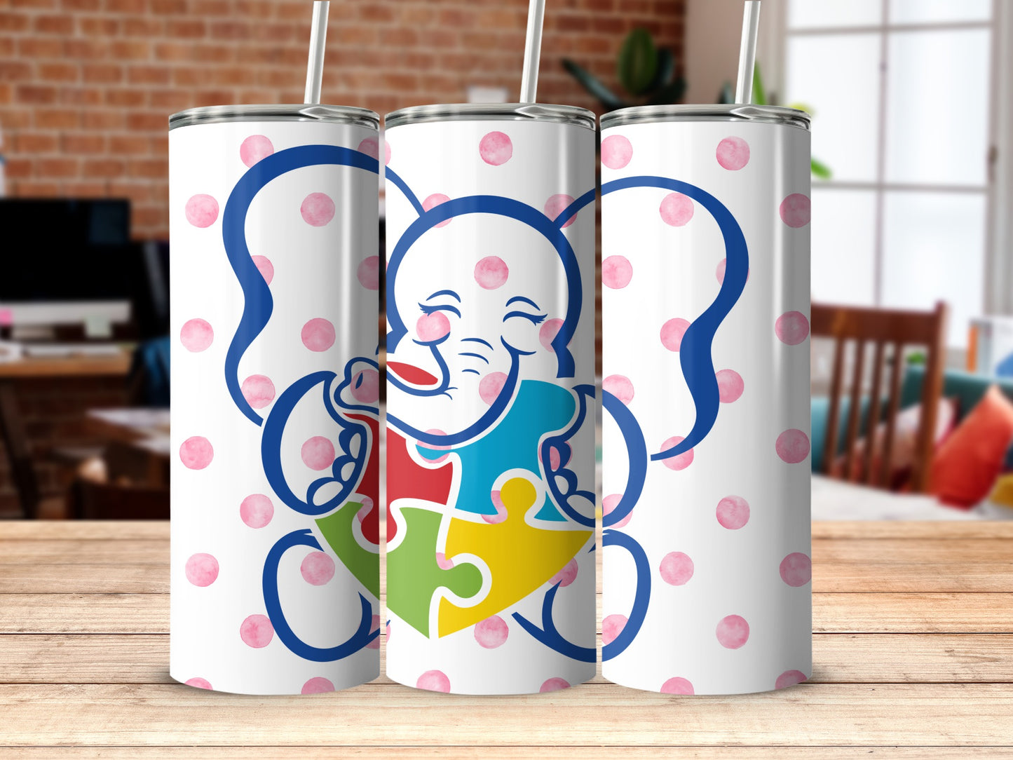 Cute Elephant with Puzzle Heart Design Tumbler