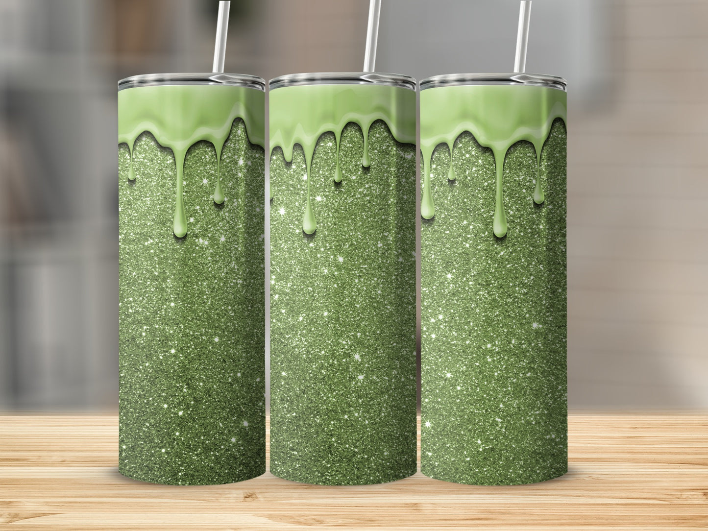 Stylish Green Glitter and Dripping Design Tumbler