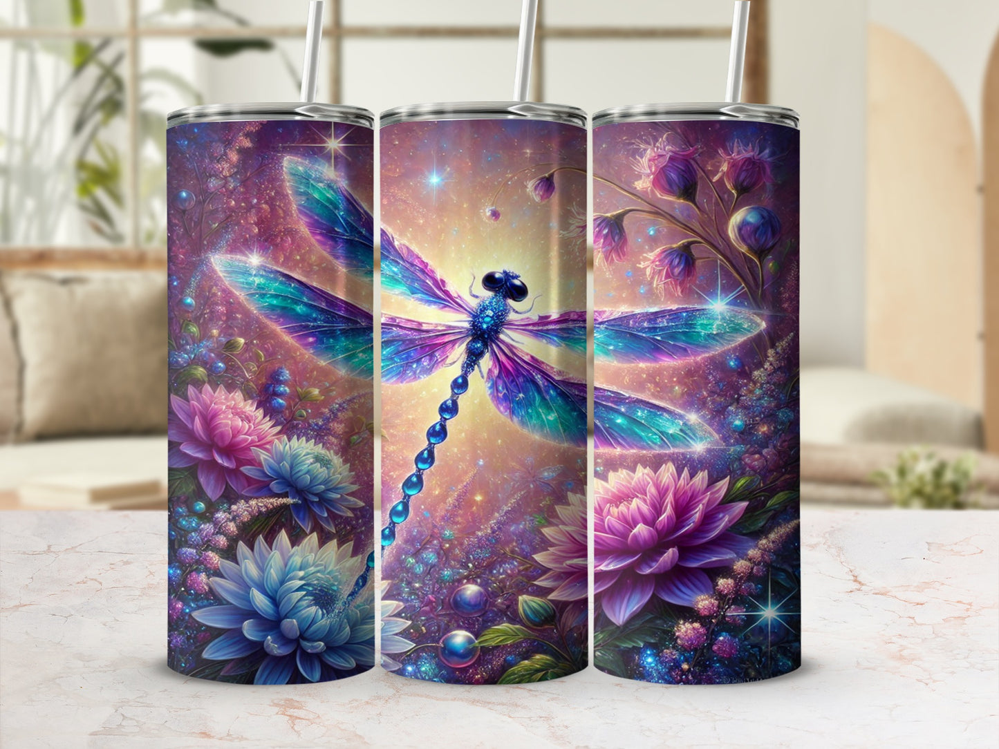Magical Dragonfly and Lotus Scene Tumbler Product
