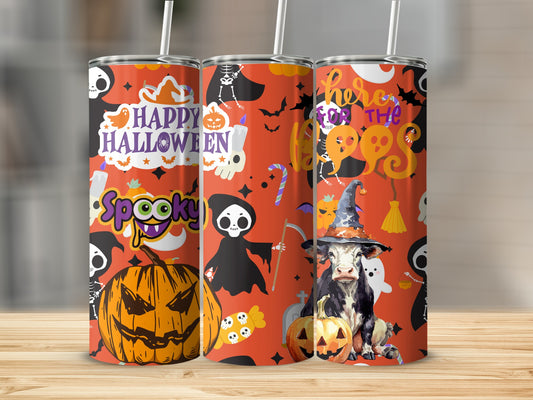 Happy Halloween Spooky Cow Here for the Boos tumbler