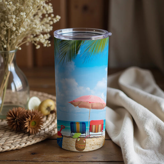 Beach Chairs and Umbrella Scene Travel Mug