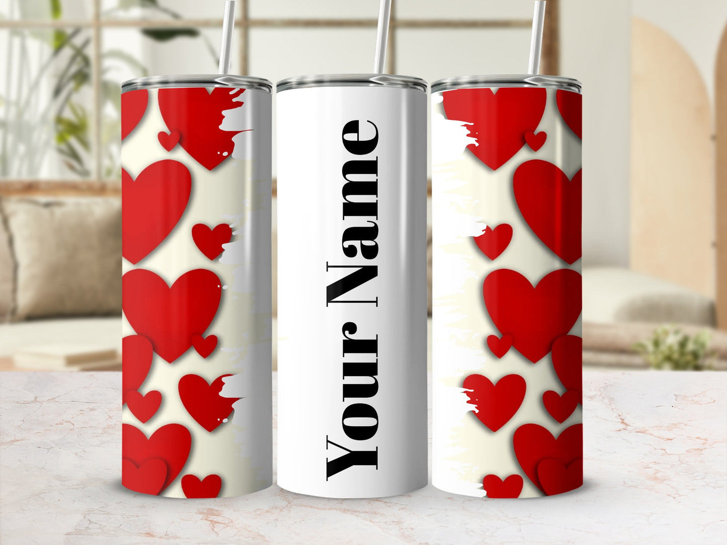 Personalized Red Heart Design Tumbler with Your Name