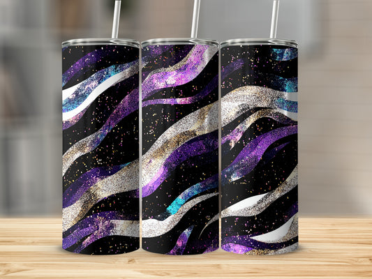 Glitter Waves Tumbler with Purple and Black Design