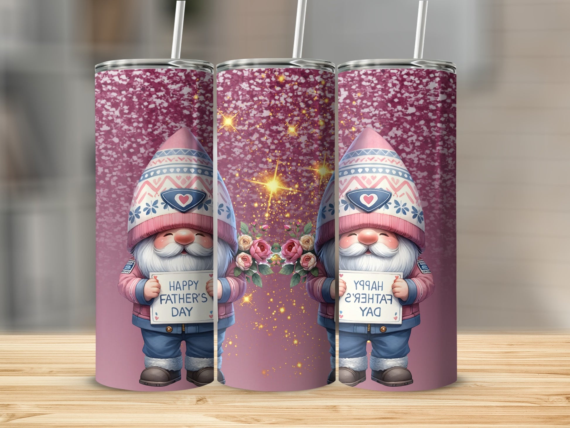 Happy Father's Day Gnome Glitter Tumbler